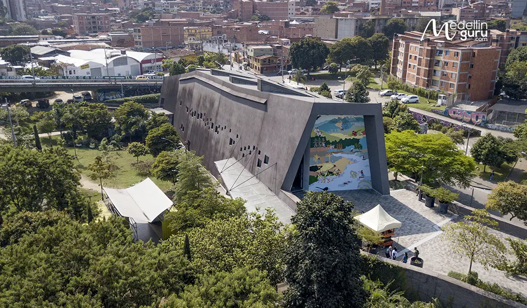 Aerial view of Museo Casa de la Memoria, Medellín's modern museum dedicated to history and peace