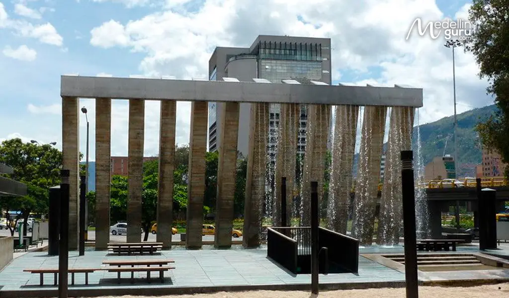 Parque de los Pies Descalzos (Barefoot Park) in Medellín, featuring water cascades and Zen-inspired design