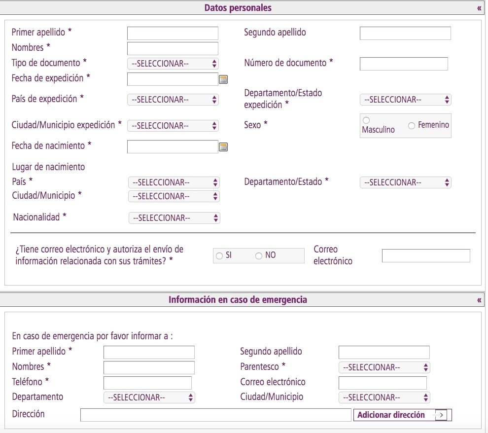 Personal data and an emergency contact information