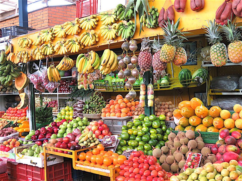 Colombian fruits for sale at Plaza Minorista in Medellín