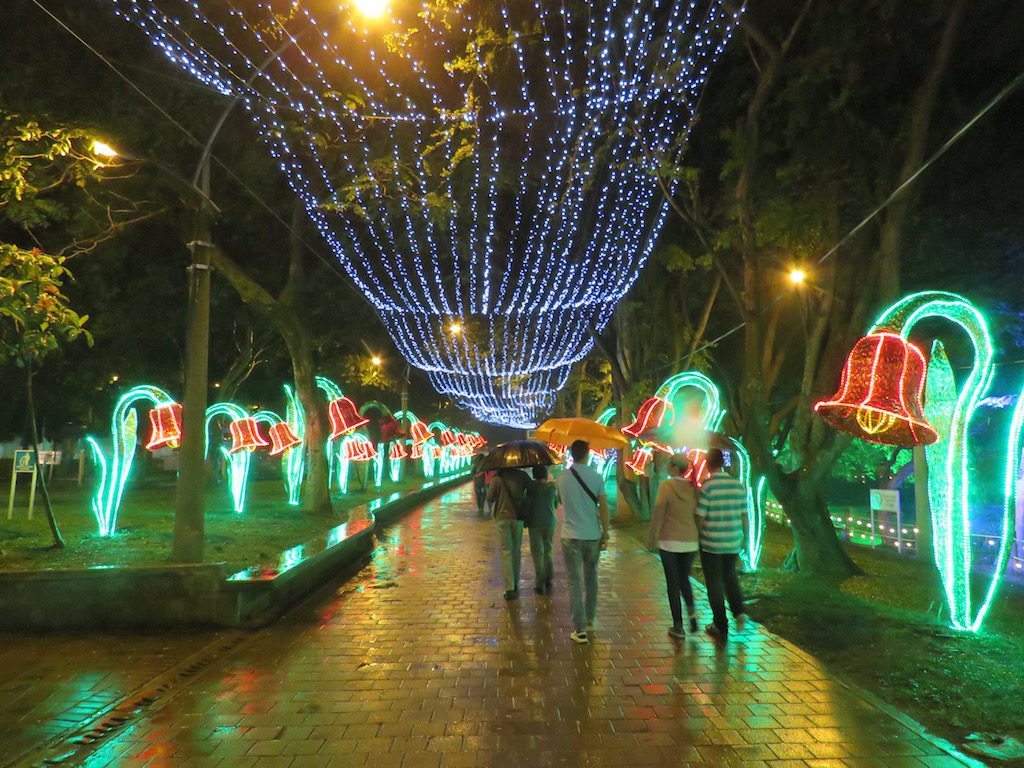 Christmas lights in Parque Norte last year on a rainy day