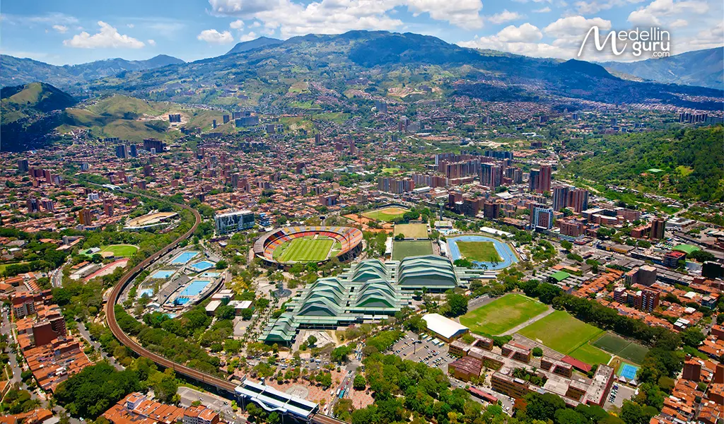 Panoramic view of Medellín, the 'City of Eternal Spring,showcasing the ideal mild climate