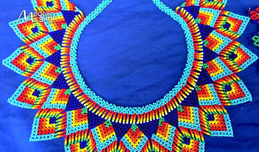 These vibrant beaded necklaces are handmade by local tribes women in Colombia