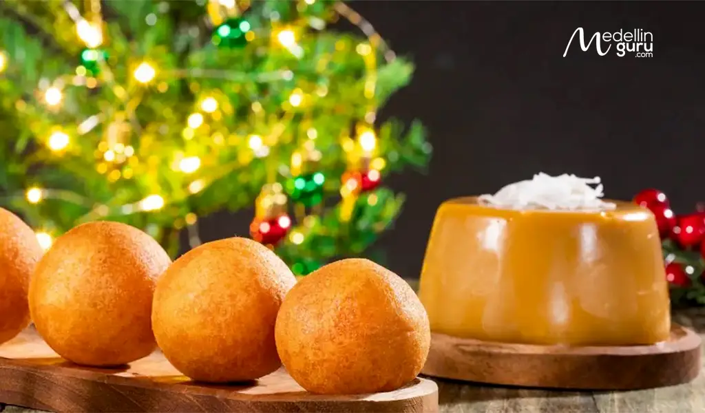 Colombian buñuelos and creamy natilla, showcasing traditional Colombian Christmas sweets