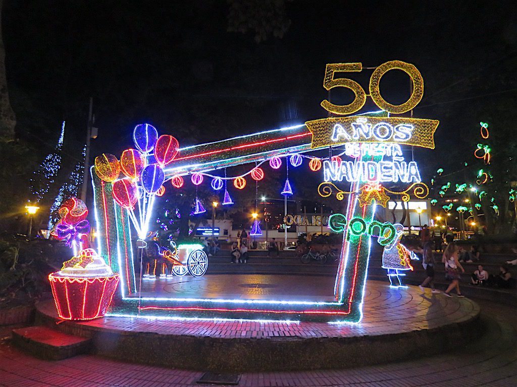 Christmas lights in Parque Poblado in 2017