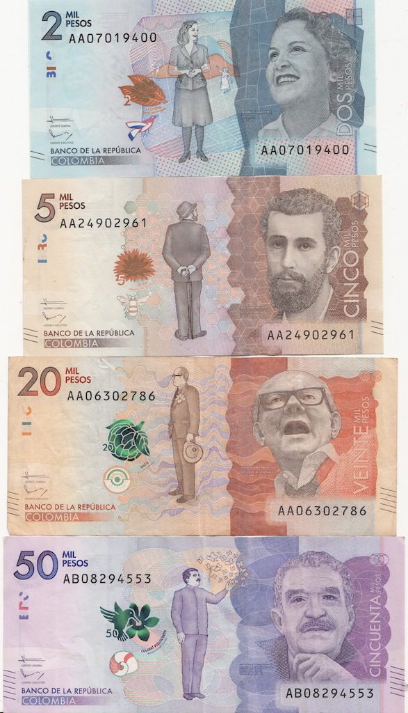 Four of the 2016 new Colombia currency notes