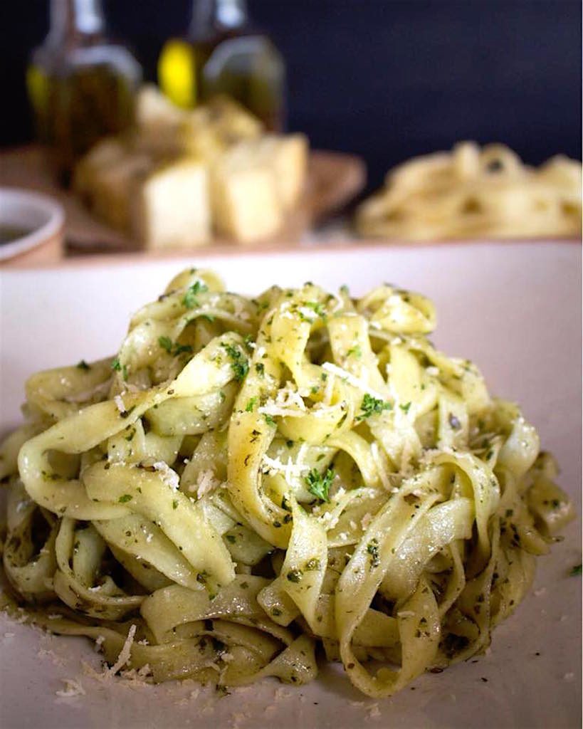 Fettuccine al Pesto, one of the pasta options, photo courtesy of Parmessano