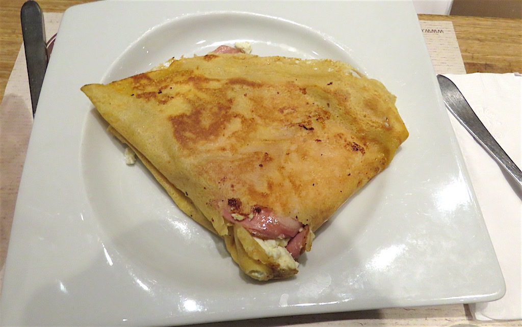 The French Connection classic crepe with ham, ricotta cheese and syrup