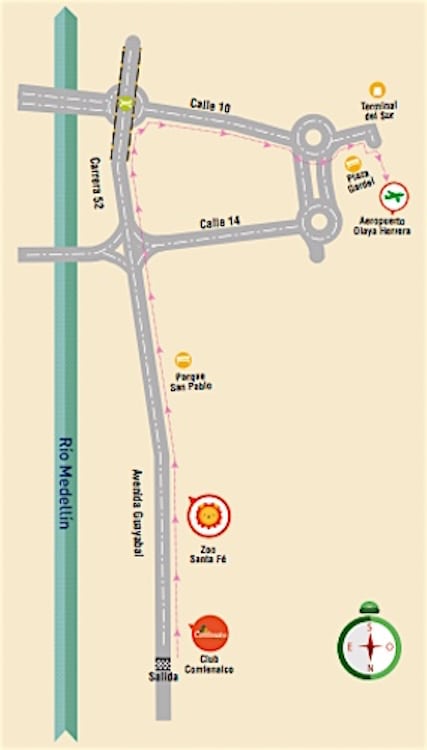 Route map for the 2019 Desfile de Silleteros