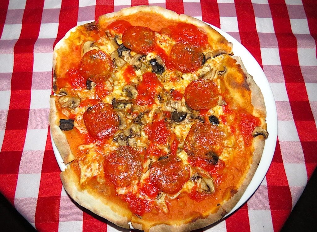 Pepperoni pizza with mushrooms at Pizzeria Centro