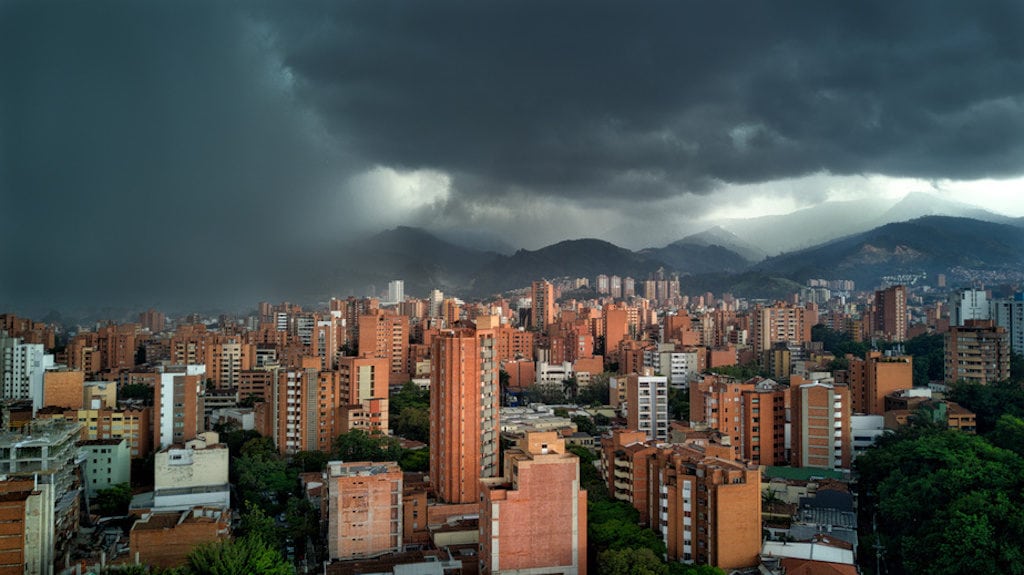 Rain storm coming with clouds approaching Medellín