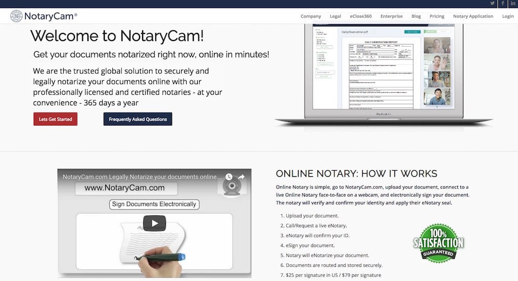 NotaryCam website: providing online U.S. notary service