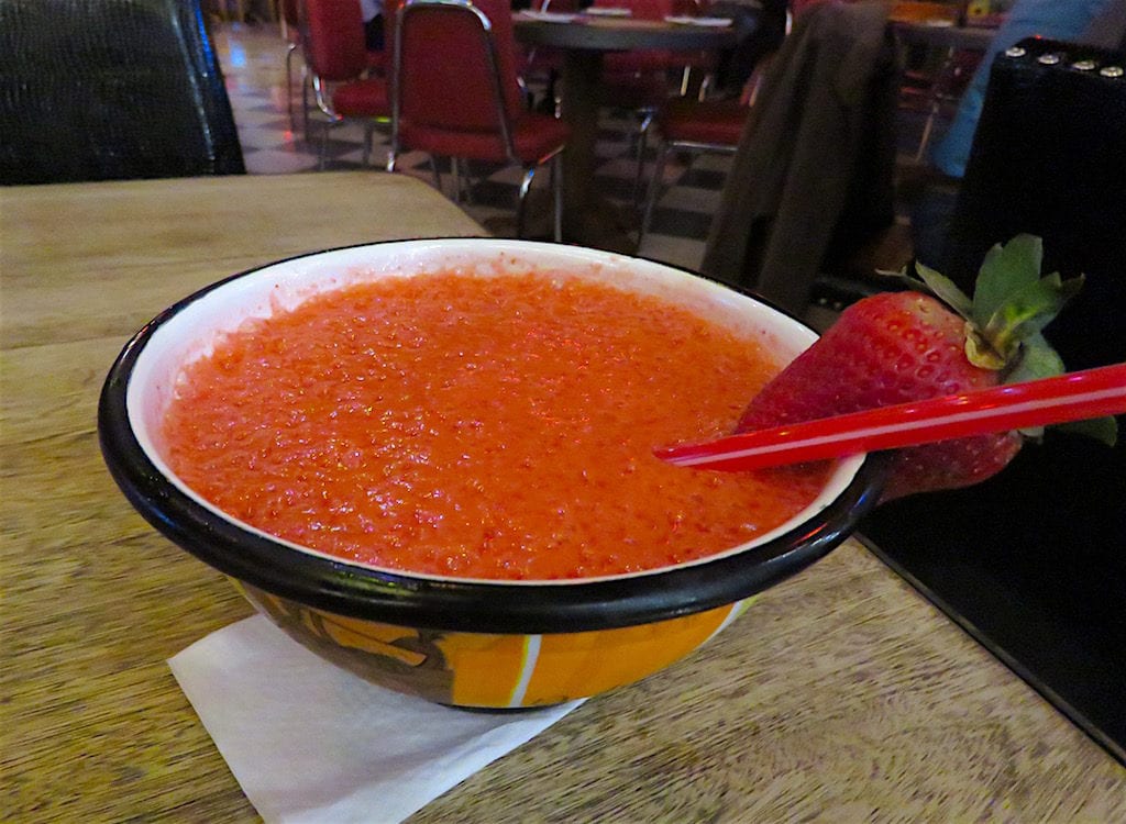 Strawberry juice comes in a bowl