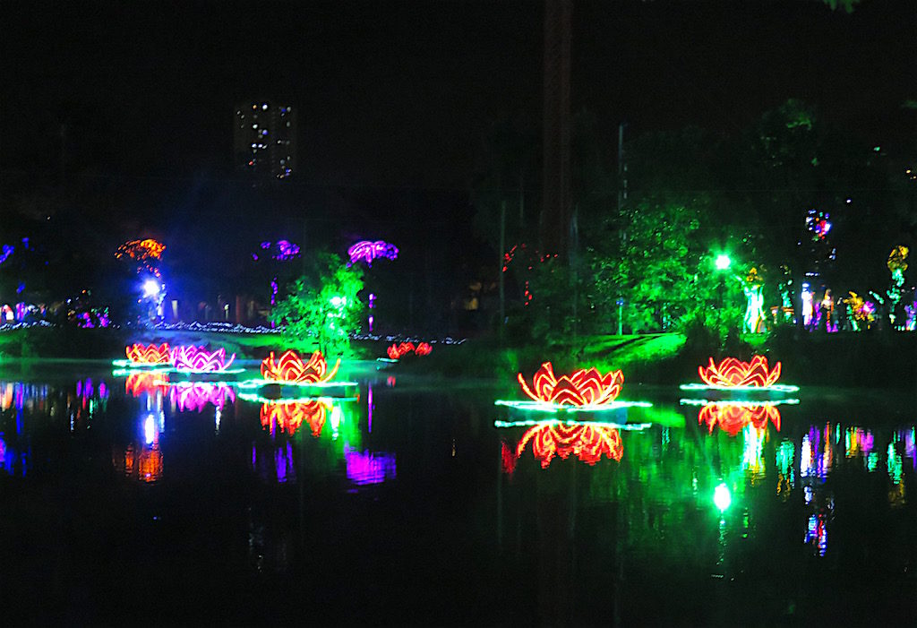 Christmas lights on the lake at Parque Norte