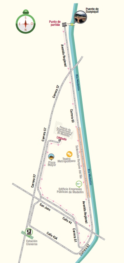 Route map for the 2019 Desfile de Silleteros