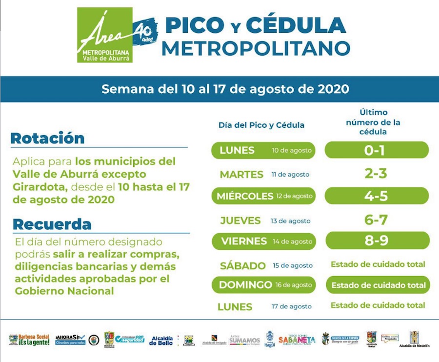 Pico y Cedula in Medellín and the Aburrá Valley Starting until August 17