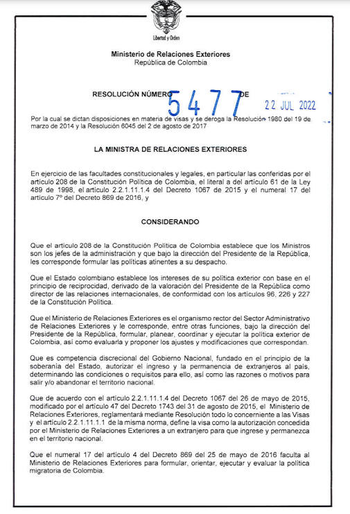 Resulocion 5477 22 Julio_Cancilleria