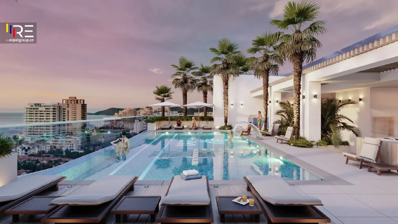 Solarium and pool - Beachfront apartments in Santa Marta