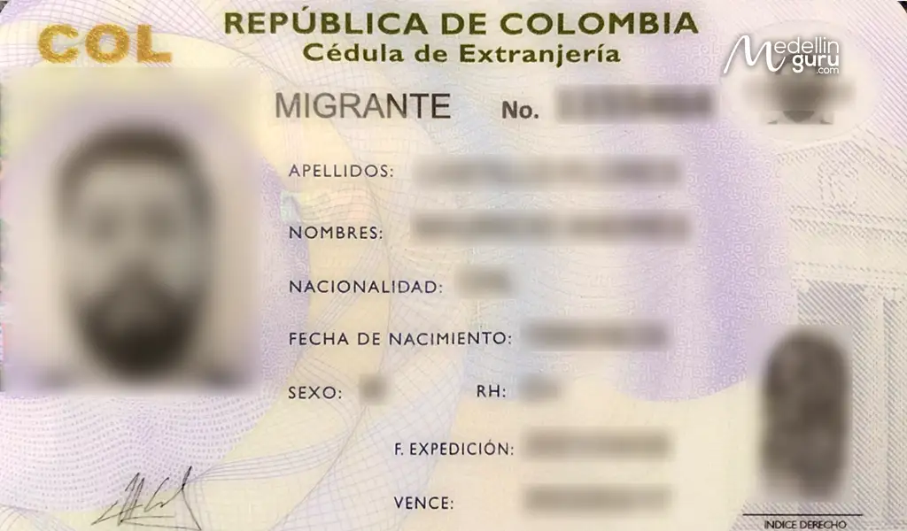Close-up of a Colombian Cédula de Extranjería (foreigner ID card), showing personal data field