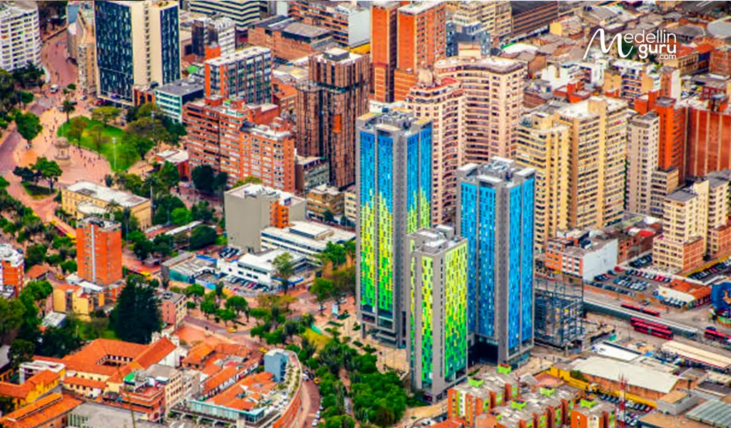 Panoramic view of Bogotá’s landscape, including residential and commercial buildings