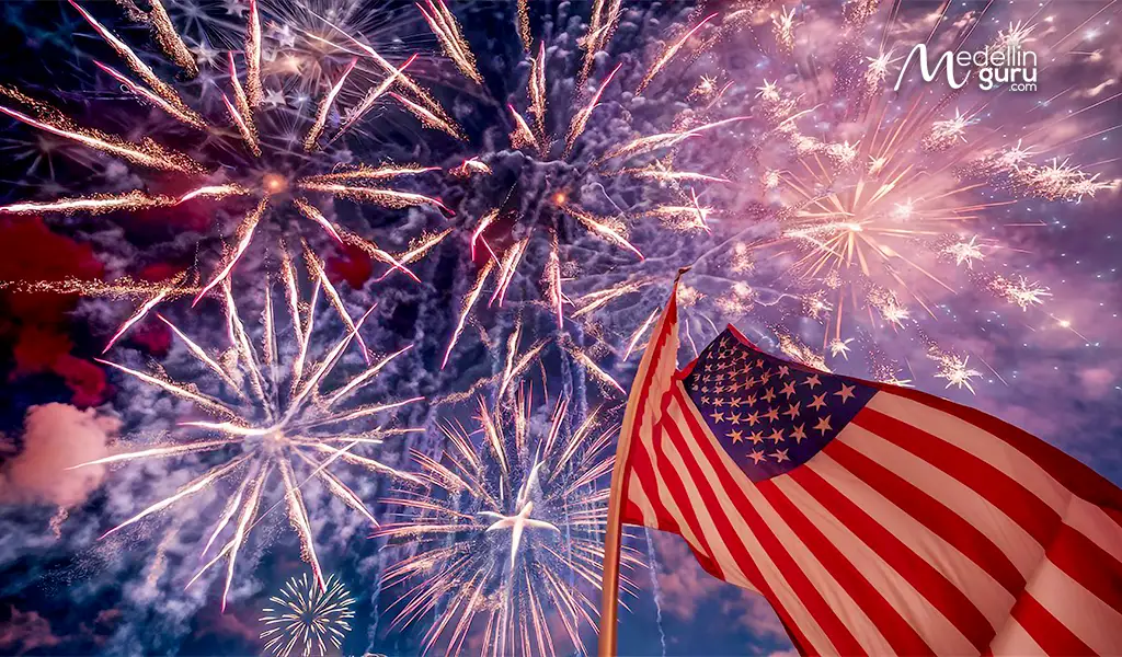 Colorful fireworks celebrating USA Independence Day, July 4th, marking the nation's independence from colonial governance