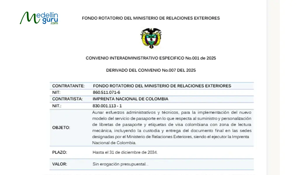 Interadministrative agreement between Ministry of Foreign Affairs and National Printing Office