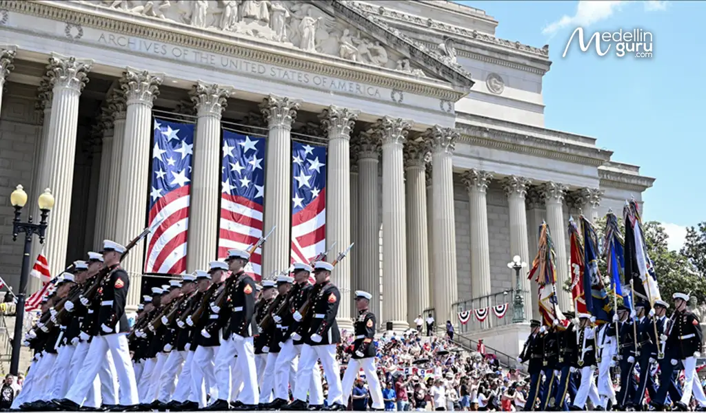 Historical reenactment event showcasing American history during Independence Day celebrations
