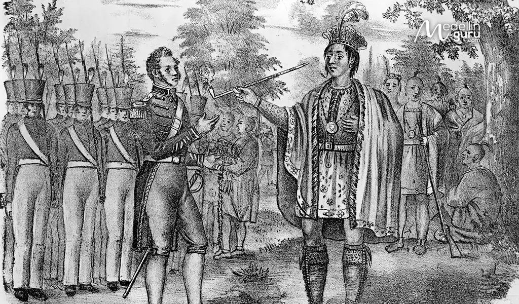 Artwork illustrating colonial resentment towards British control and restrictions after the Proclamation of 1763
