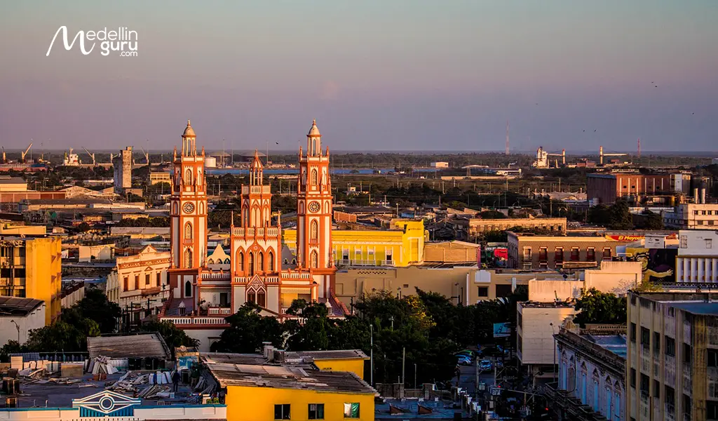 Barranquilla skyline at sunset,showcasing the urban development in the city