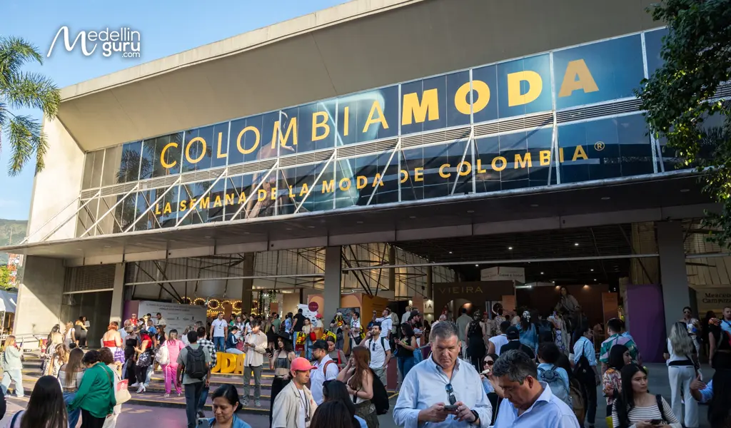 Entrance to Colombiamoda at Plaza Mayor Medellin, welcoming attendees to the Colombian fashion week