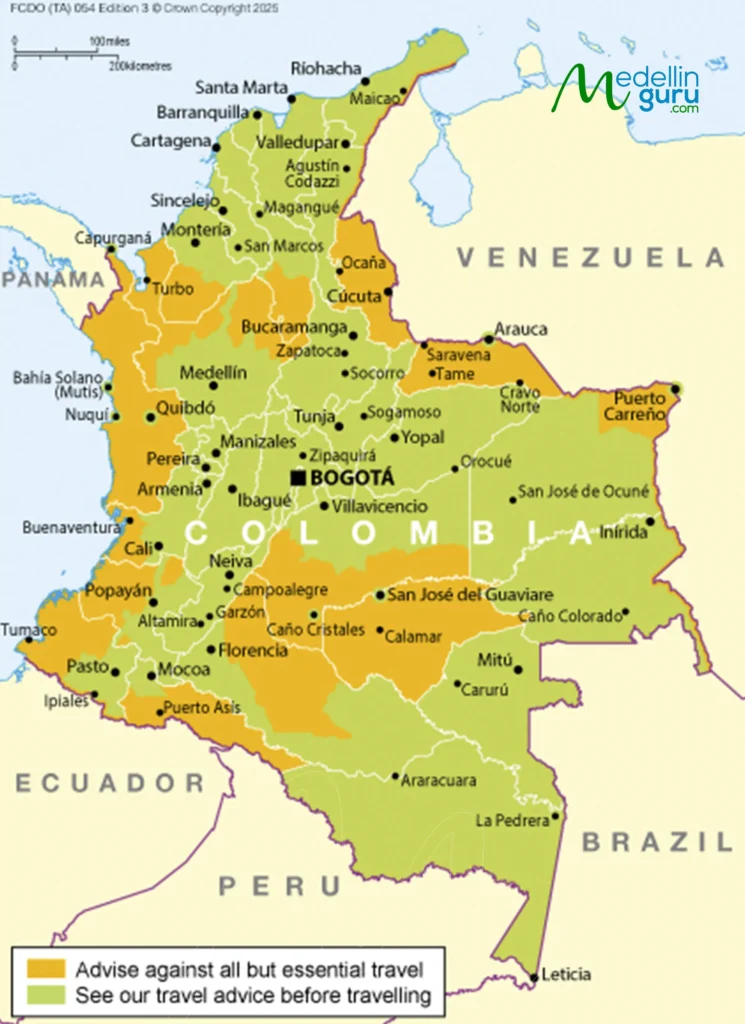 Map showing travel security in Colombia Visual guide to safe zones and regions to avoid