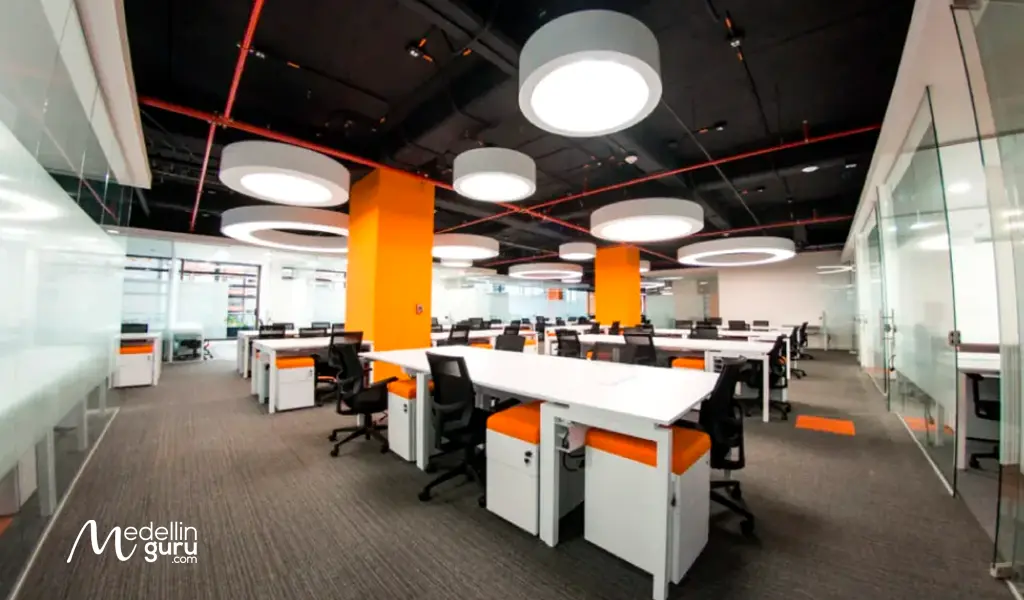 Open-plan shared office space at Tinkko, Bogotá