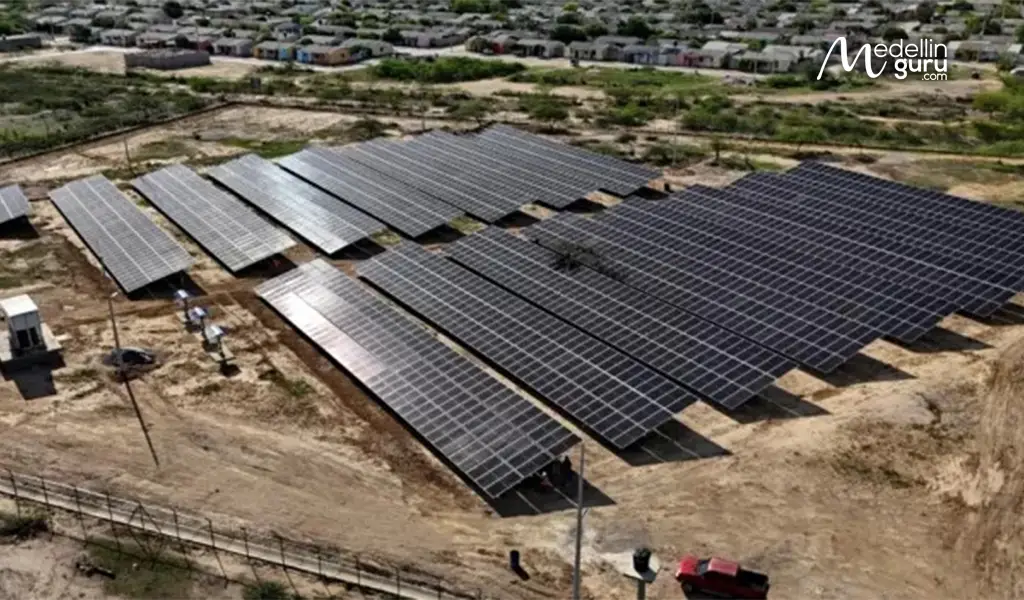 Showcasing wind and solar energy development in La Guajira, emphasizing investment opportunities in renewable energy generation