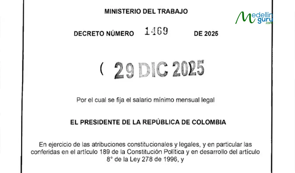 Decree number 1469 of December 29, 2025 with the adjustment to the Colombian minimum wage