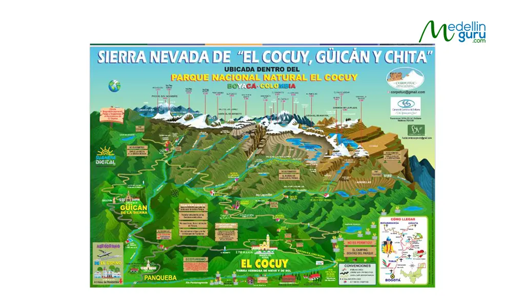 Hiking trail map of Nevado del Cocuy National Park