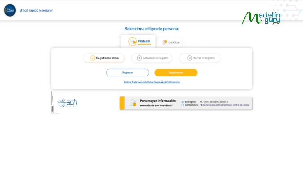 PSE Colombia registration page for individuals