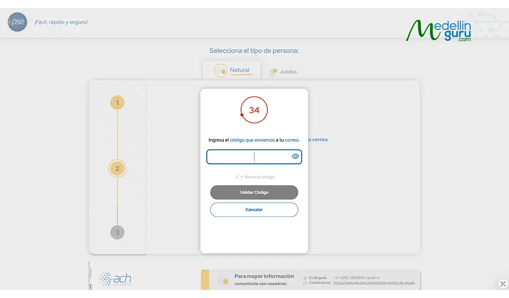 PSE Colombia registration verification code confirmation