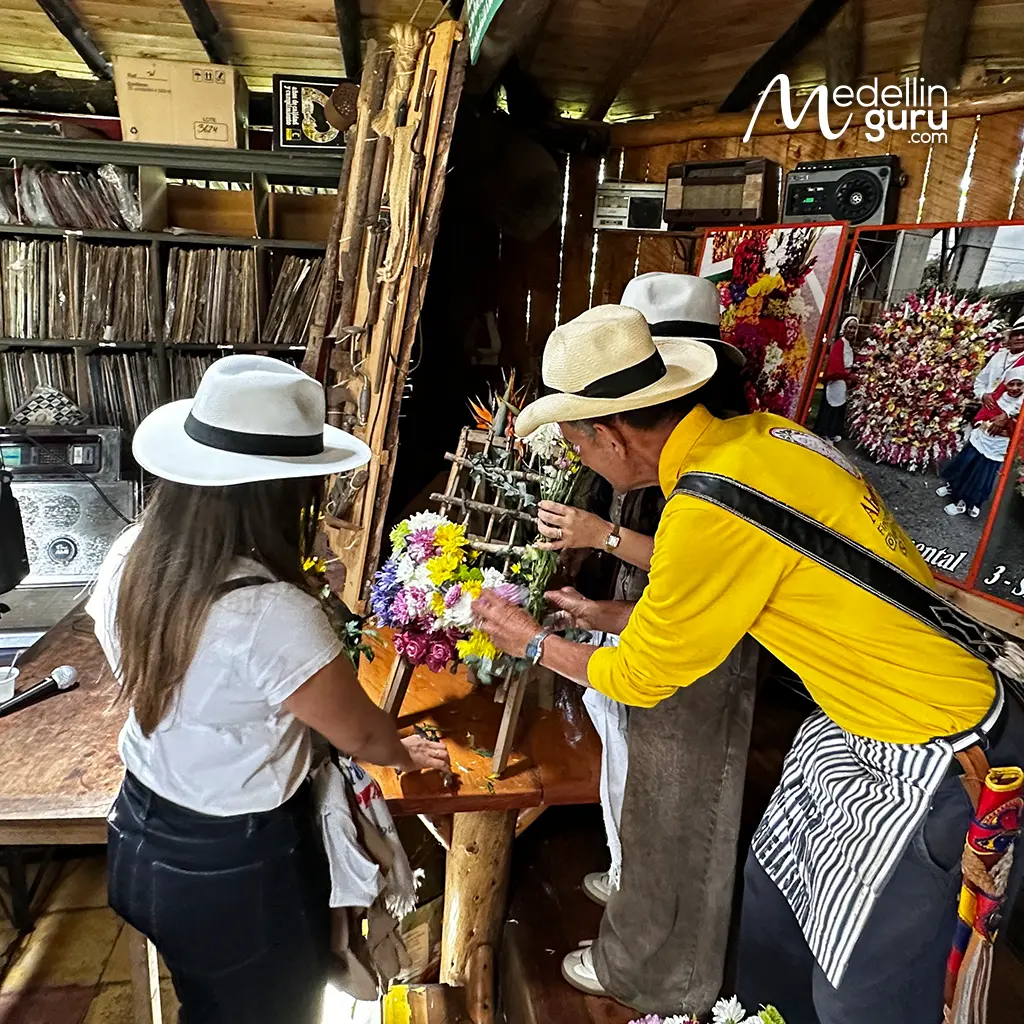 Hand-crafted silleta using native Santa Elena flowers at Abuela Sarito Farm's interactive workshop