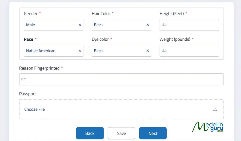 In the ‘Reason Fingerprinted’ field, indicate the reason for requesting the service.