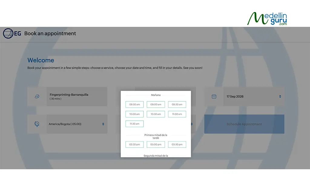 In this step, you can confirm the available dates for your Fingerprinting process.