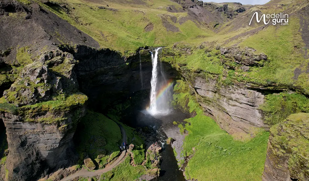 Skógafoss waterfall on the South Coast of Iceland, an essential stop near Vík.