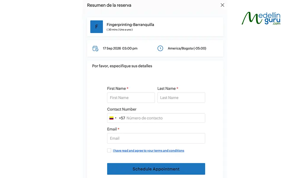 Verify the appointment details and then click the button to schedule it.