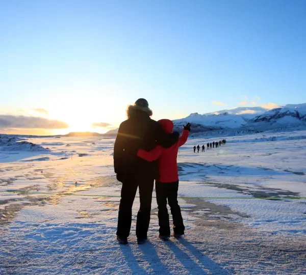trekking in ice at breioamerkurjookullm